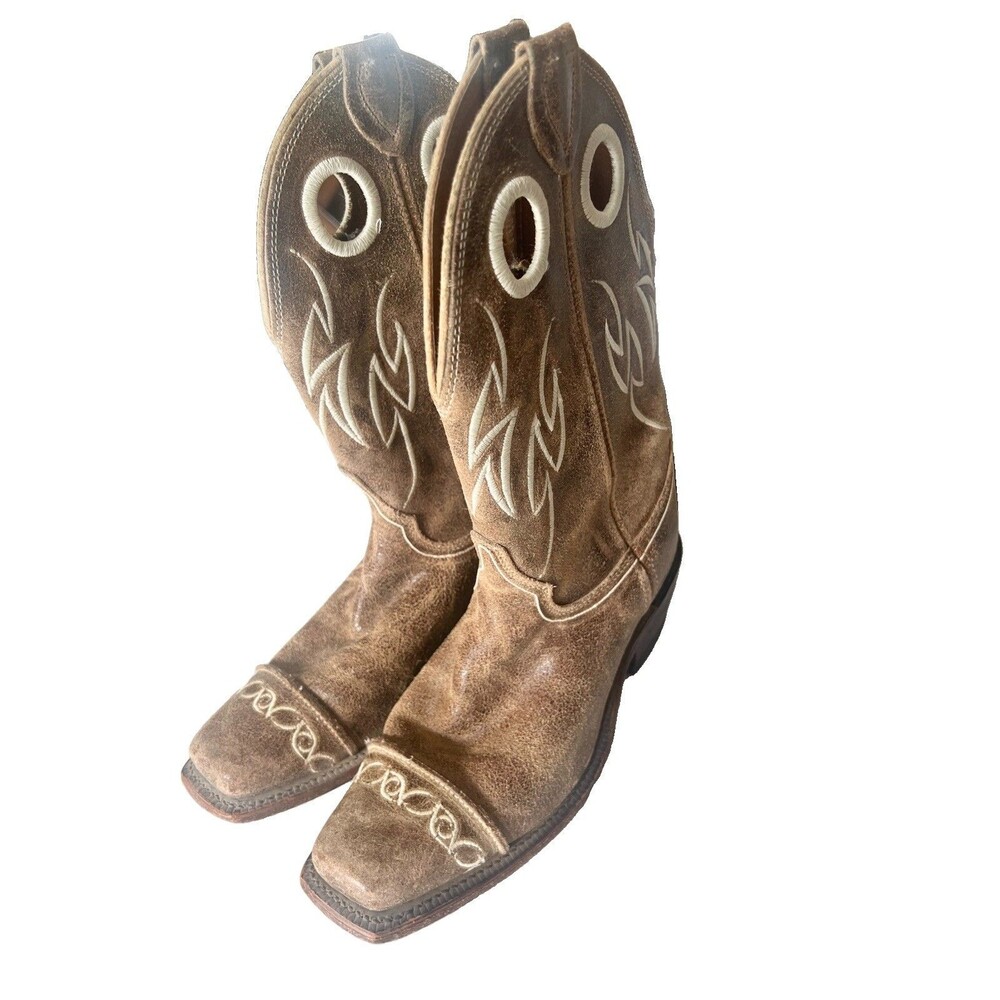 Justin Bent Rail Boots Size 8 Brown Suede Leather Square Toe BRL628 Western